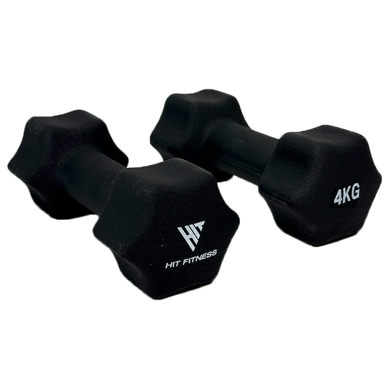 Hit Fitness Neoprene Studio Dumbbells | 4kg Pair | Black Flat